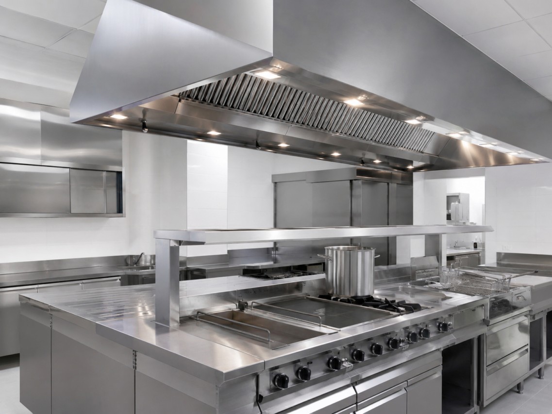 Cappe aspiranti per cucine professionali in una grande cucina 2