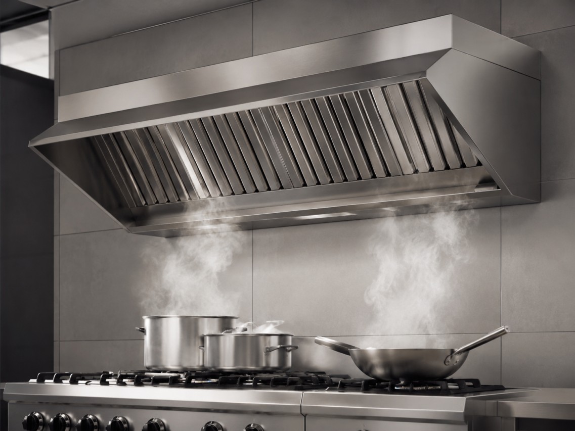 Cappe aspiranti per cucine professionali in una grande cucina